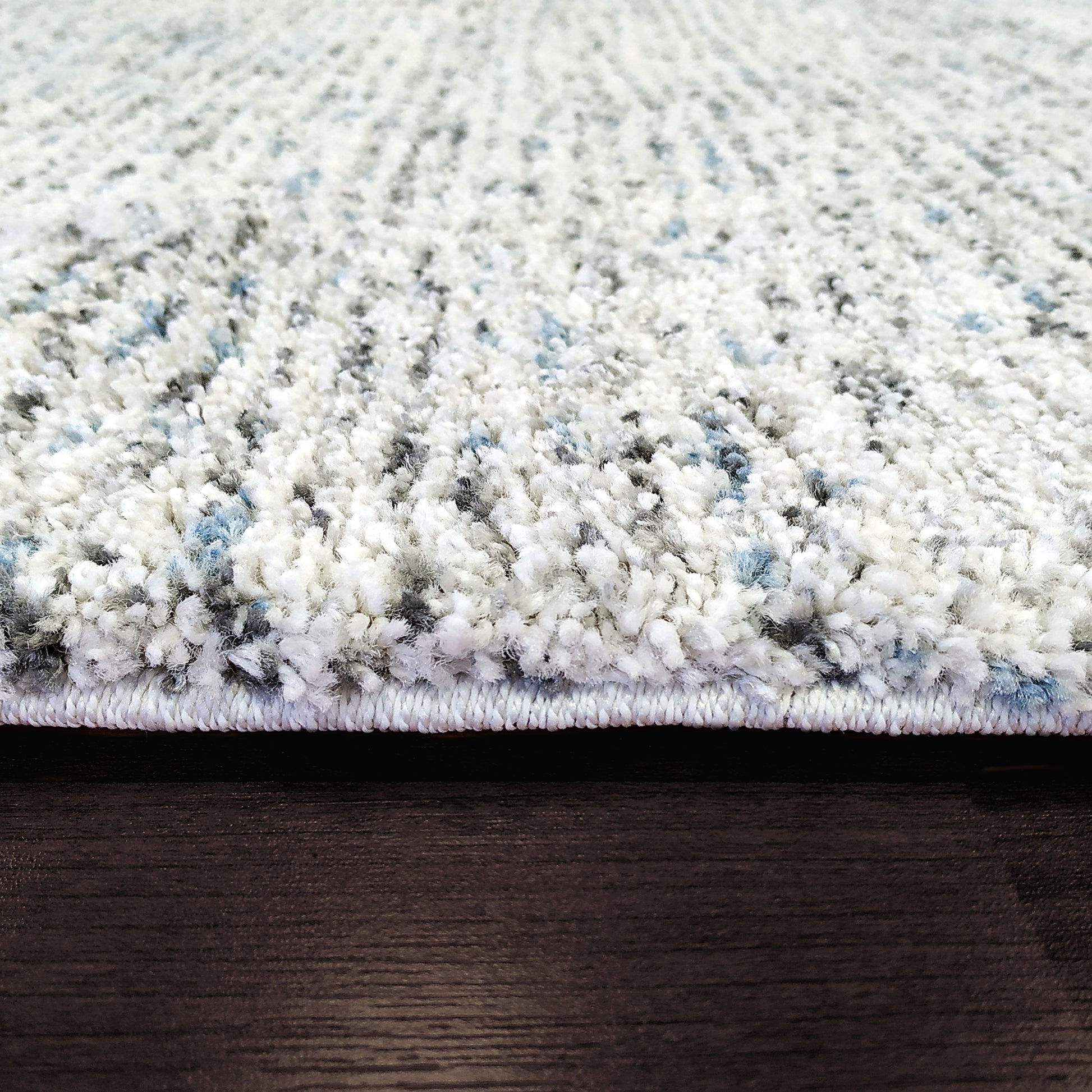 Mehari Contemporary Ivory/Grey/Blue Geometric High Pile Rug
