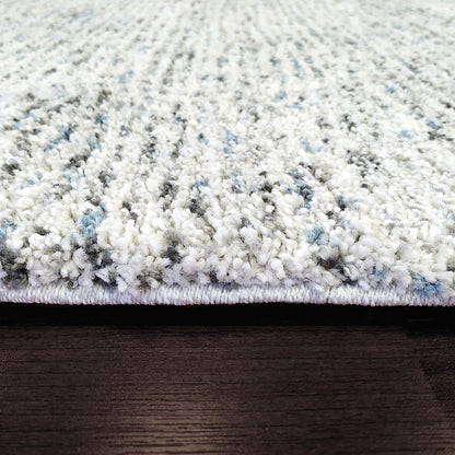 Mehari Contemporary Ivory/Grey/Blue Geometric High Pile Rug