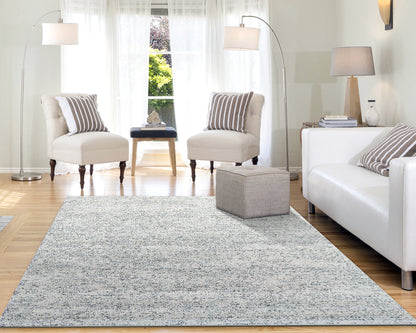 Mehari Contemporary Ivory/Grey/Blue Geometric High Pile Rug