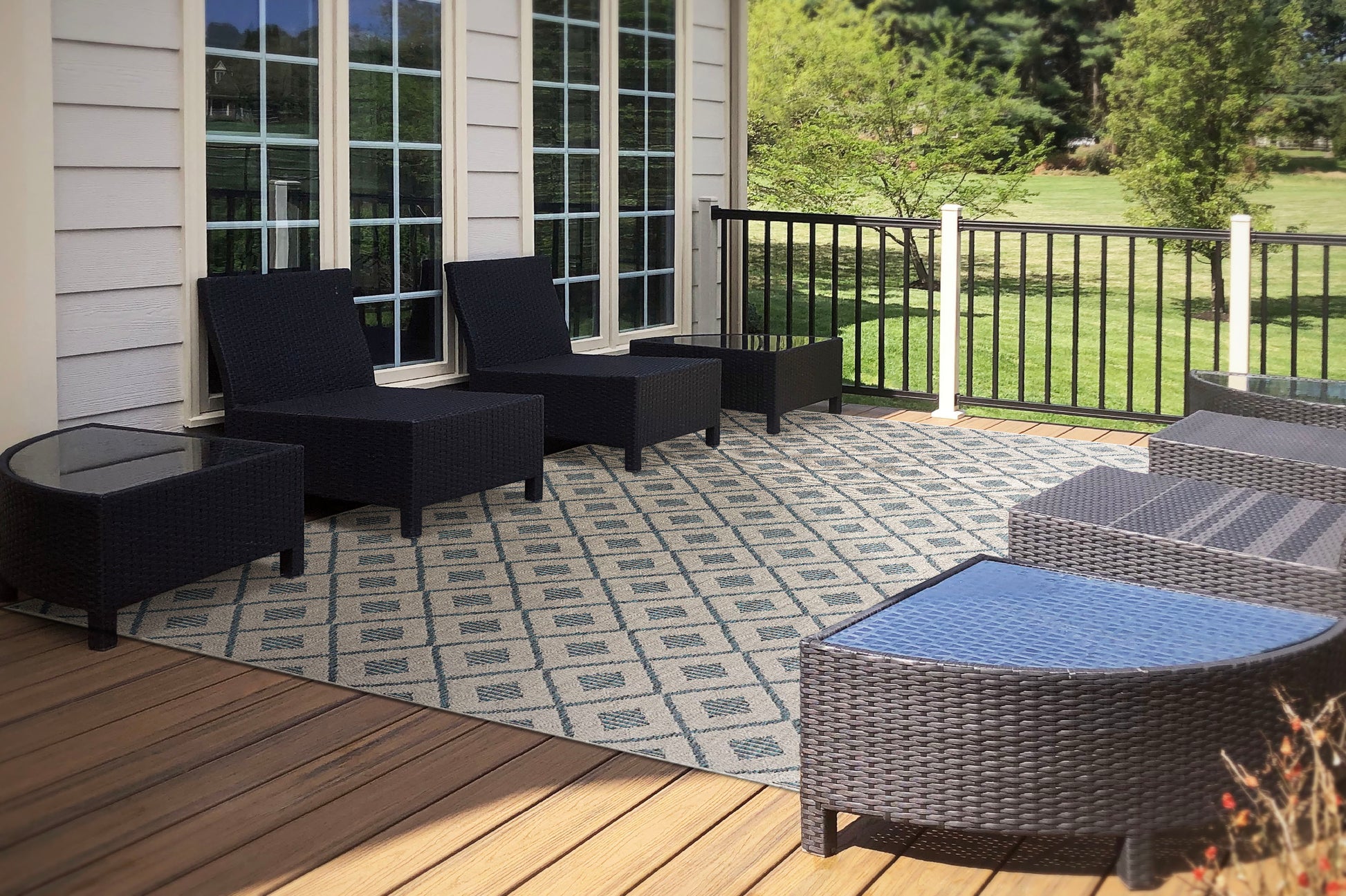 Melissa Modern Grey/Blue Geometric Medium Pile Rug