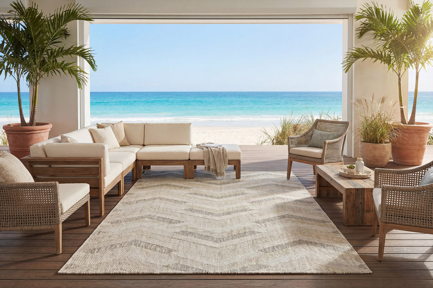 Melissa Modern Beige/Ivory/Grey Geometric Medium Pile Rug