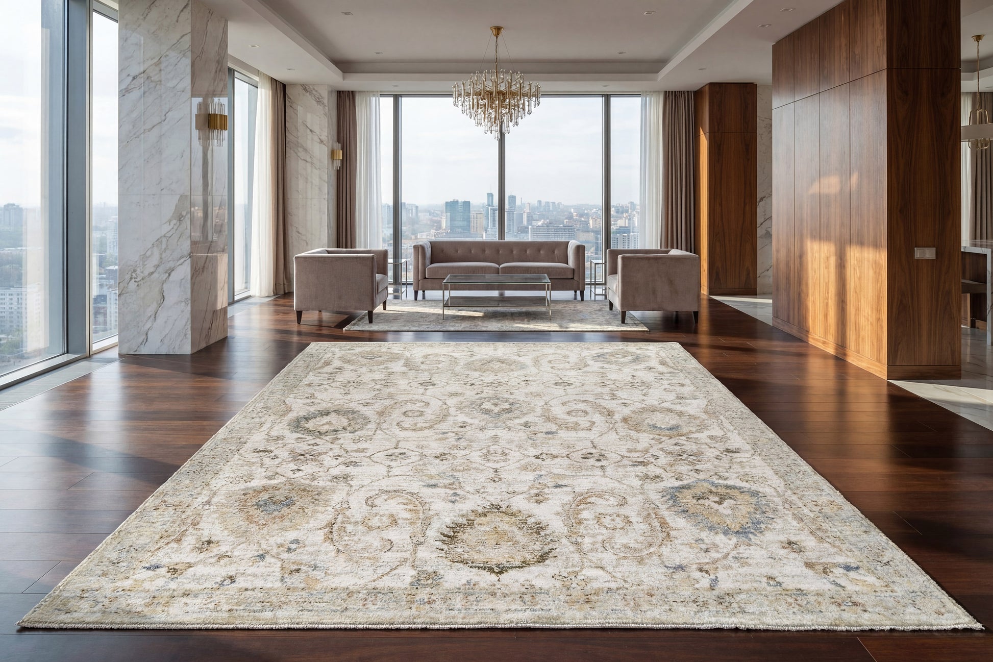 Milano Transitional Grey/Beige/Dark Grey Floral Medium Pile Rug