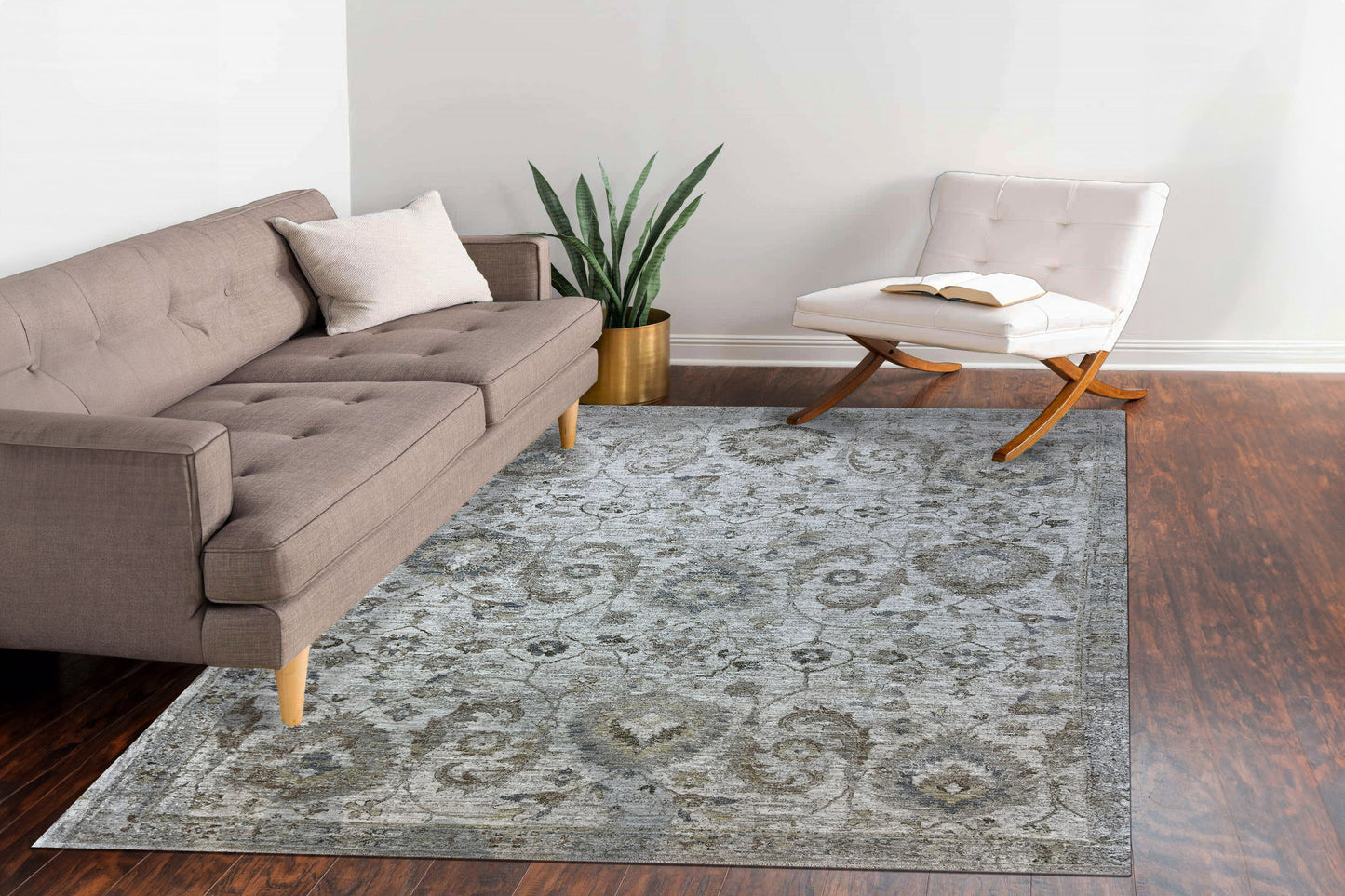 Milano Transitional Grey/Beige/Dark Grey Floral Medium Pile Rug