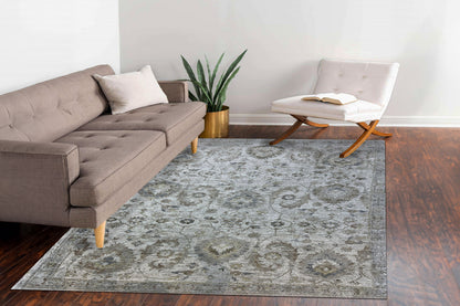 Milano Transitional Grey/Beige/Dark Grey Floral Medium Pile Rug