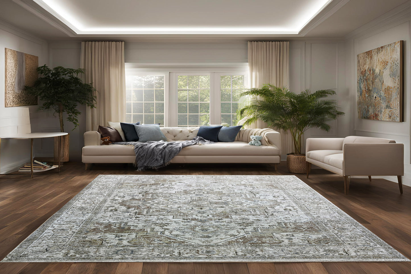 Milano Transitional Grey/Beige Medallion Medium Pile Rug