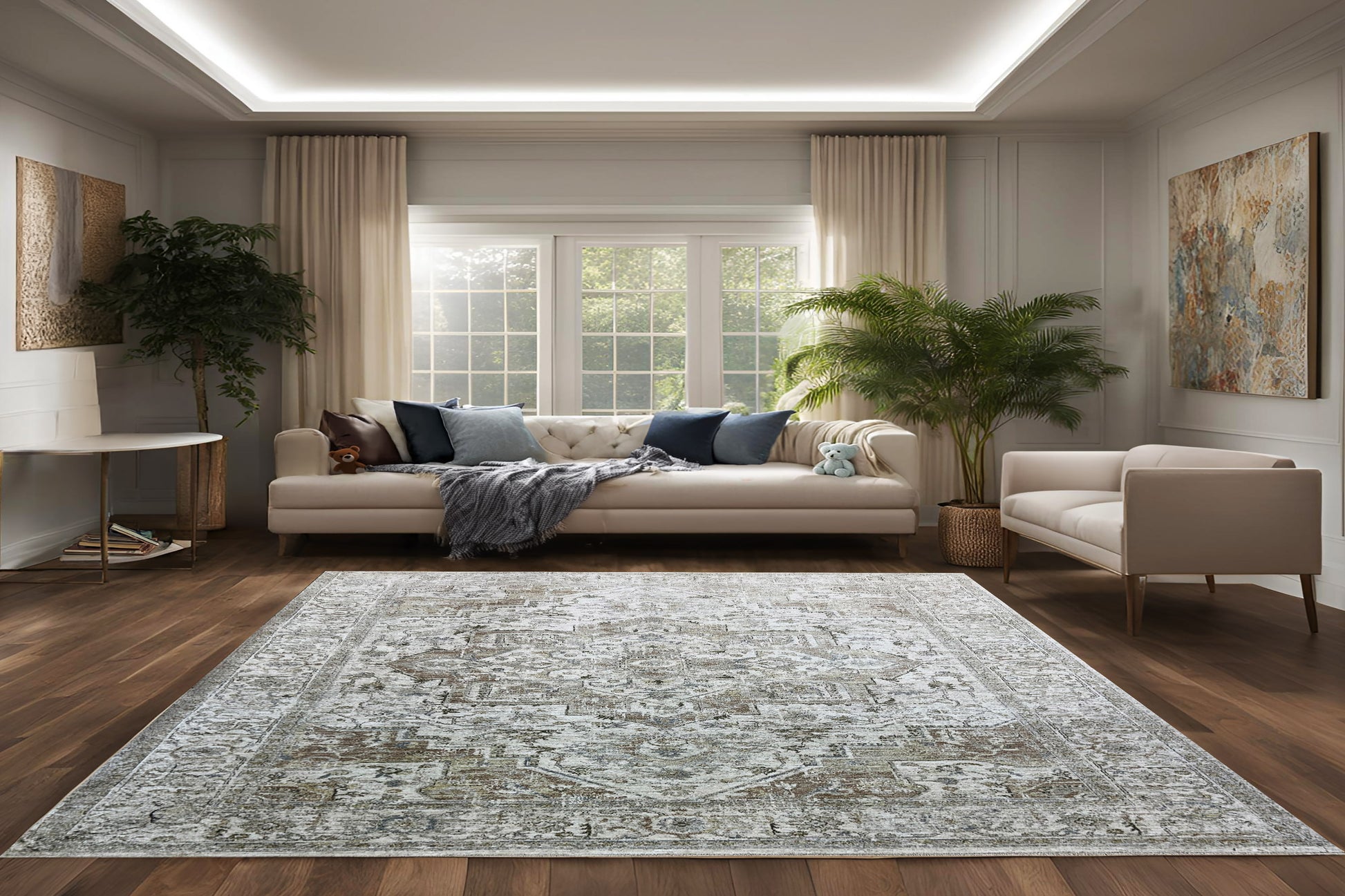 Milano Transitional Grey/Beige Medallion Medium Pile Rug