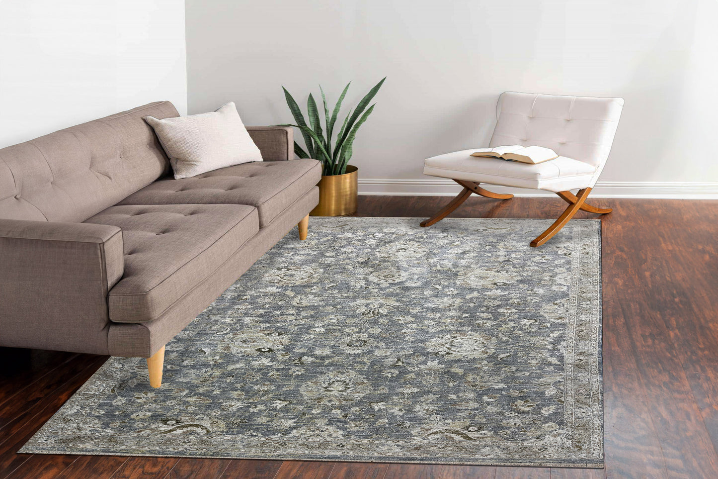 Milano Transitional Navy/Ivory/Beige Floral Medium Pile Rug