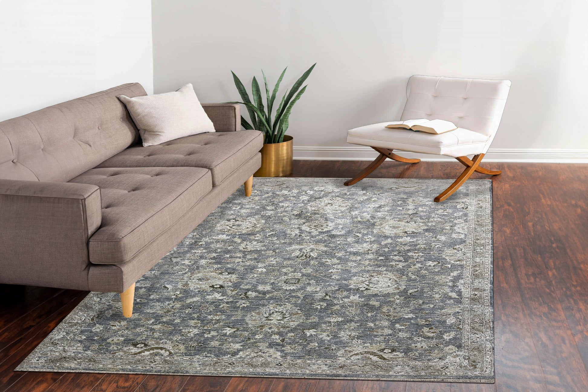 Milano Transitional Navy/Ivory/Beige Floral Medium Pile Rug