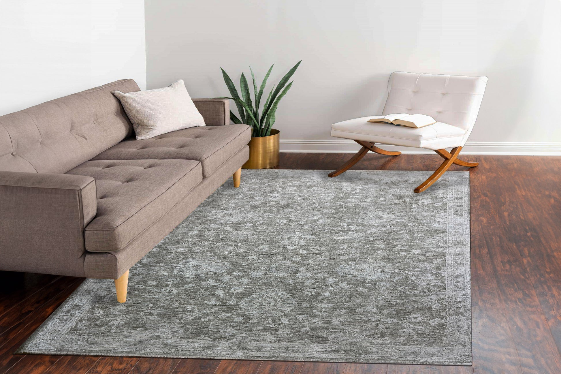 Milano Transitional Light Grey/Beige/Ivory Floral Medium Pile Rug