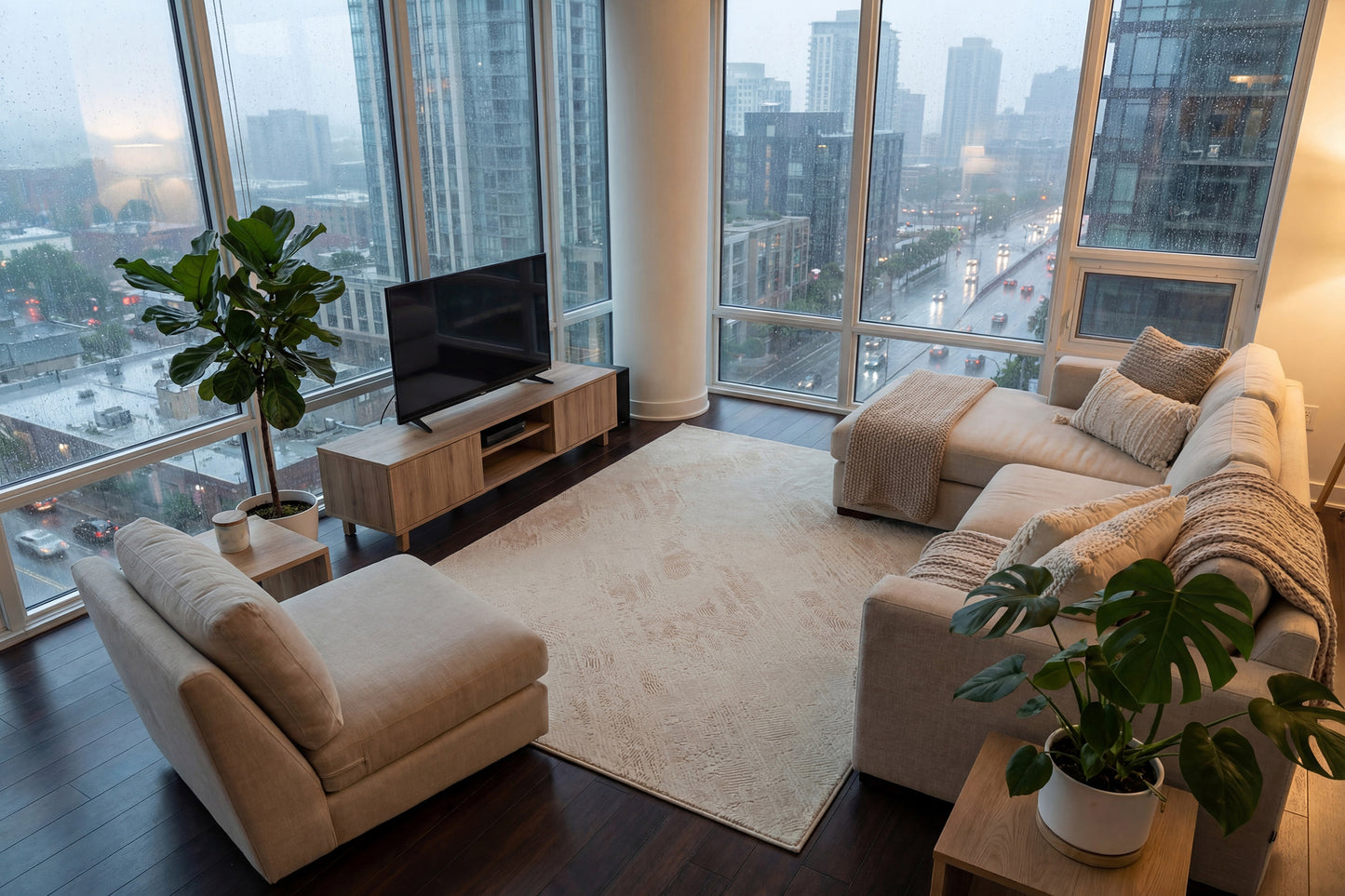 Montrose Modern Cream/Beige Abstract Medium Pile Rug
