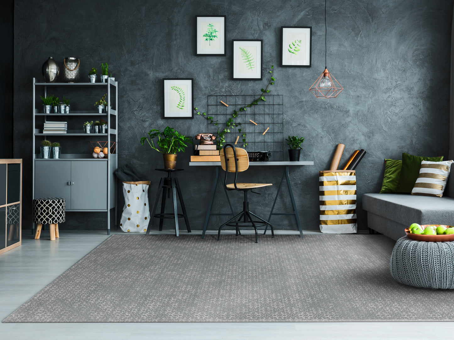 Mysterio Contemporary Dark Grey Geometric High Pile Rug