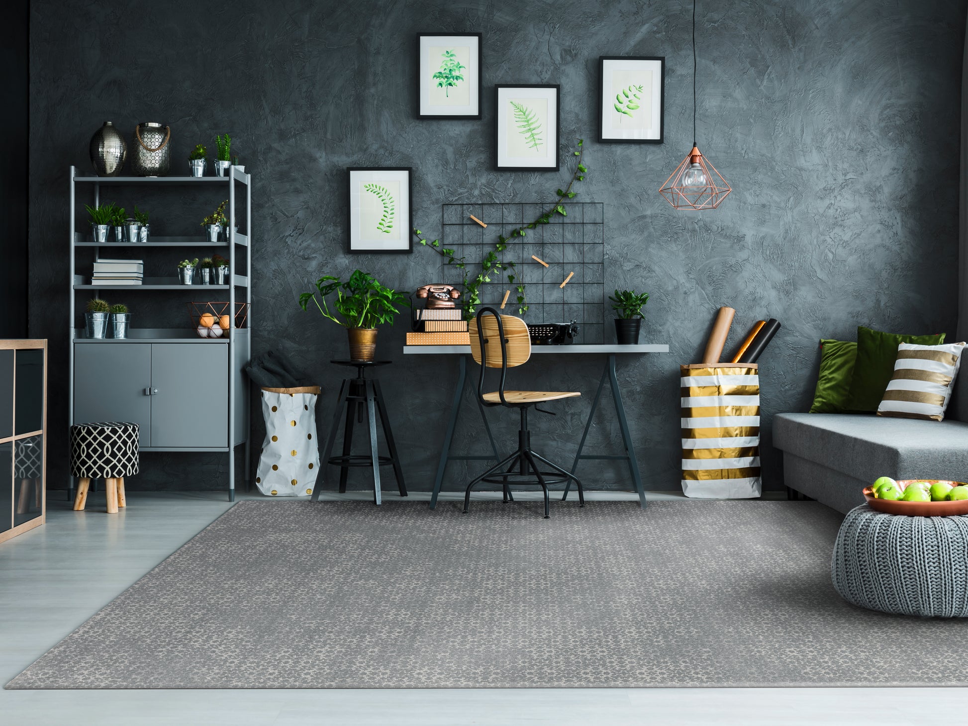 Mysterio Contemporary Dark Grey Geometric High Pile Rug
