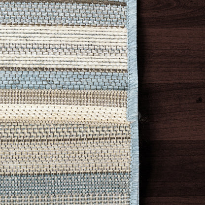 Newport Contemporary Ivory/Blue Indoor/Outdoor No Pile Rug