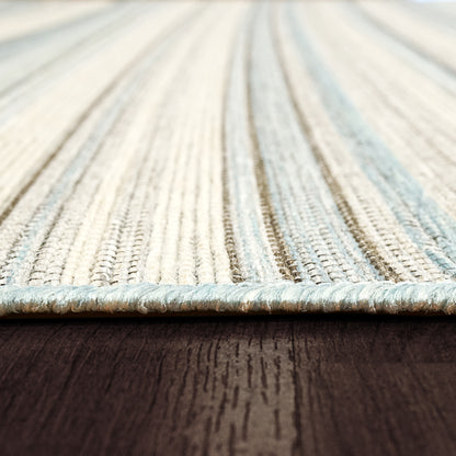 Newport Contemporary Ivory/Blue Indoor/Outdoor No Pile Rug