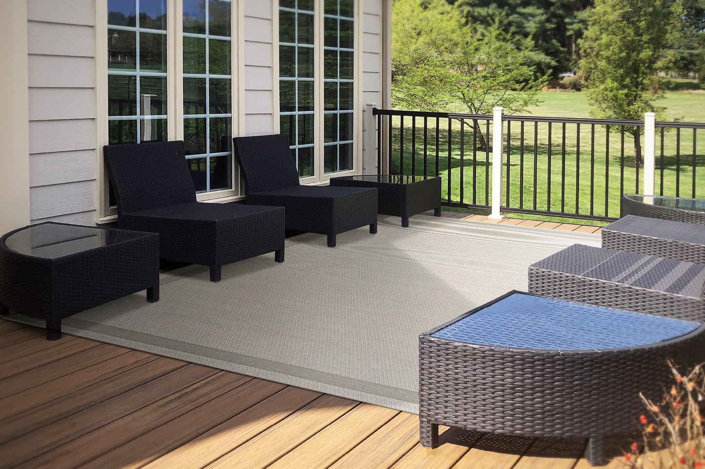 Newport Contemporary Beige Indoor/Outdoor No Pile Rug