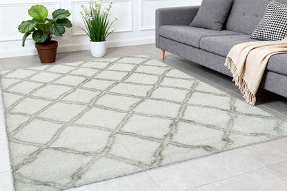 Nordic Contemporary White/Silver Aztec High Pile Rug