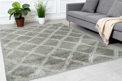 Nordic Contemporary Silver/White Aztec High Pile Rug