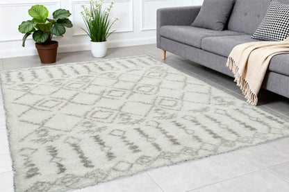 Nordic Contemporary White/Silver Aztec High Pile Rug