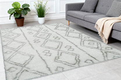 Nordic Contemporary White/Silver Aztec High Pile Rug