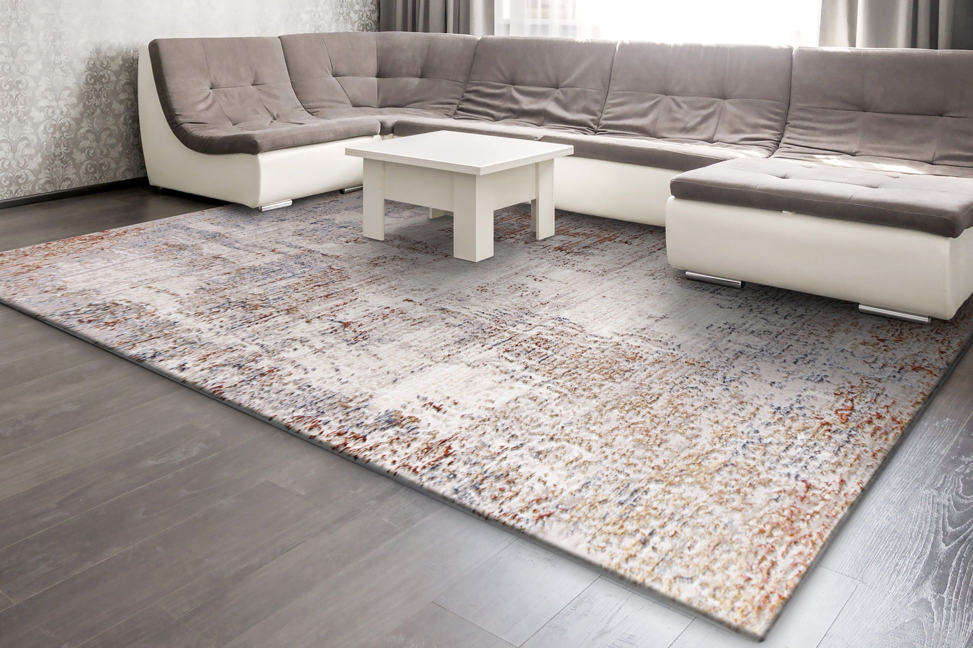 Obsession Modern Cream/Grey/Multi Abstract Medium Pile Rug