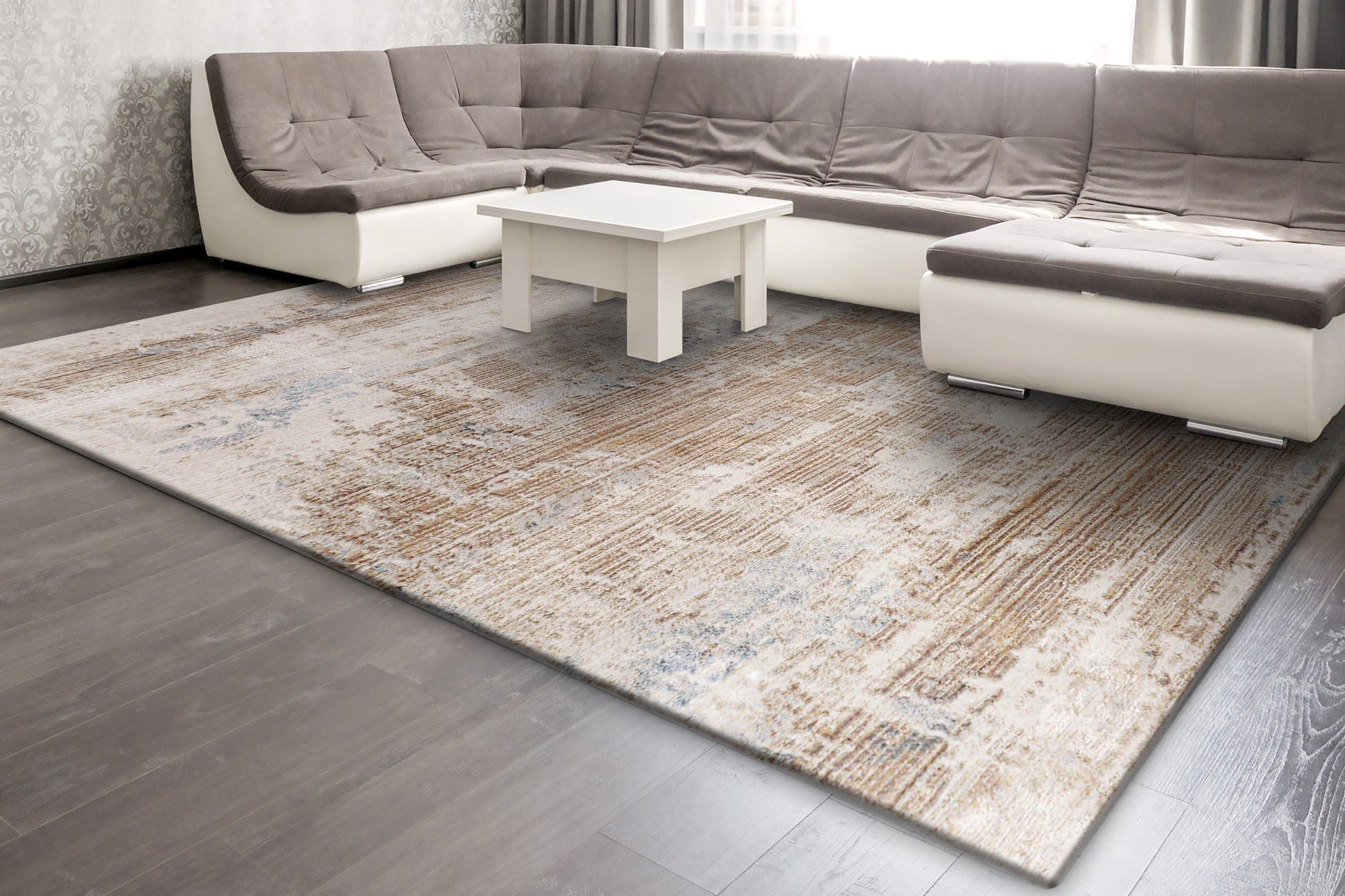 Obsession Modern Cream/Beige/Blue Abstract Medium Pile Rug