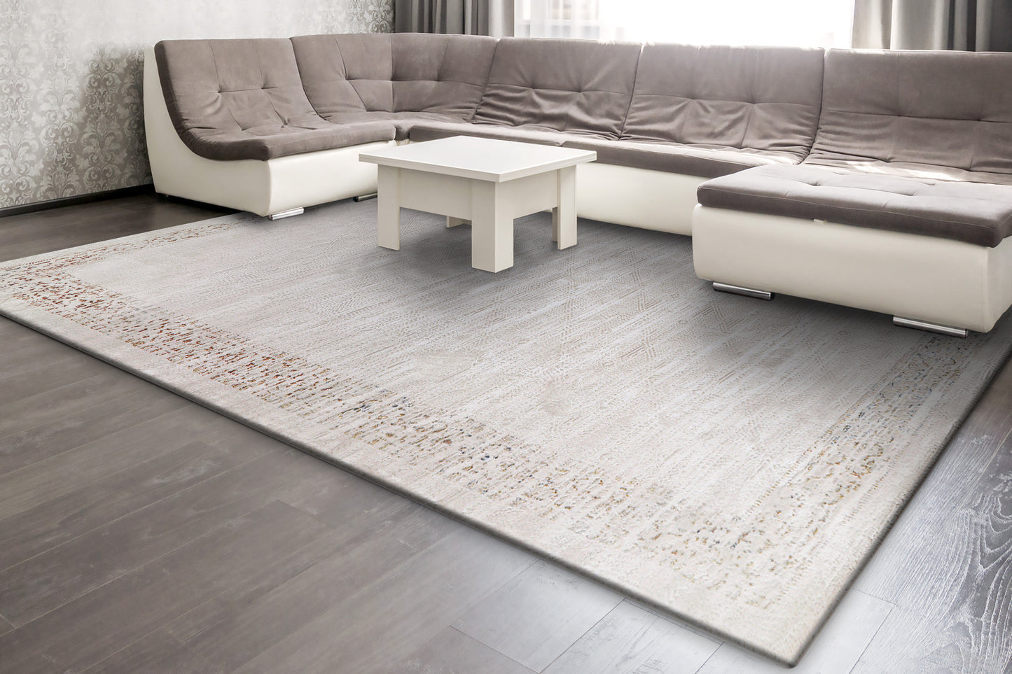Obsession Modern Cream/Multi Bordered Medium Pile Rug