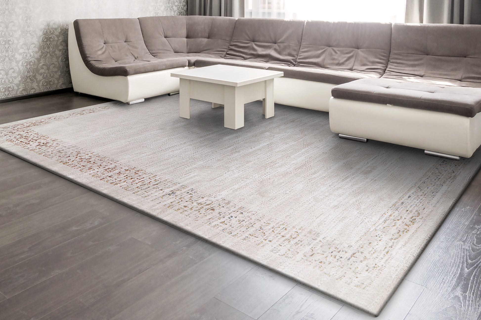 Obsession Modern Cream/Multi Bordered Medium Pile Rug