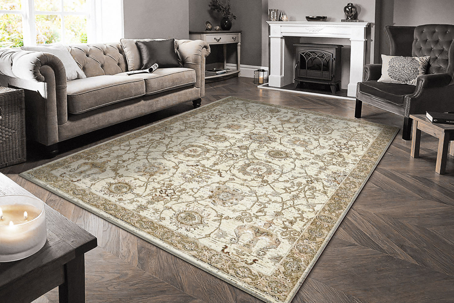 Octo Traditional Taupe/Multi Oriental High-Low Rug