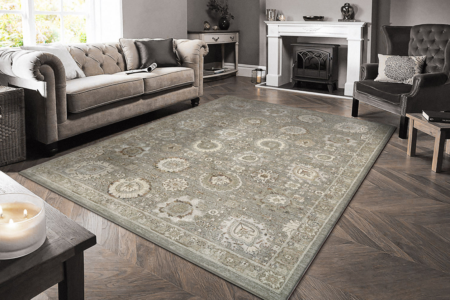 Octo Traditional Grey/Multi Oriental High-Low Rug