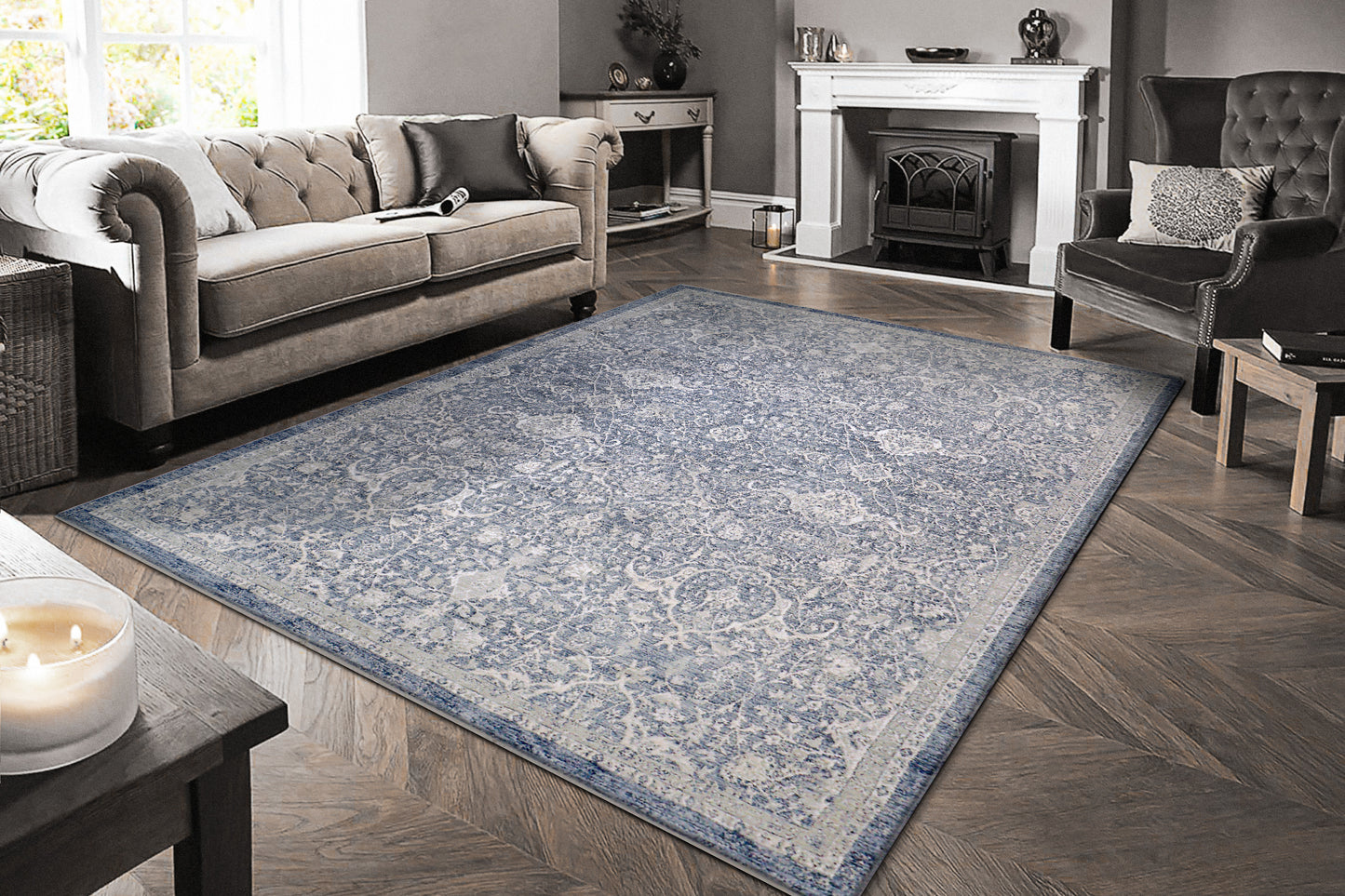 Octo Traditional Navy/Ivory Oriental High-Low Rug