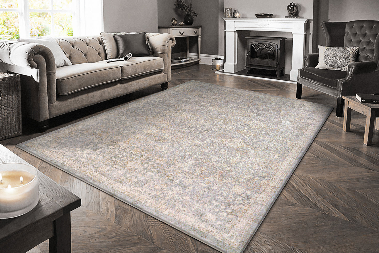 Octo Traditional Grey/Beige Oriental High-Low Rug