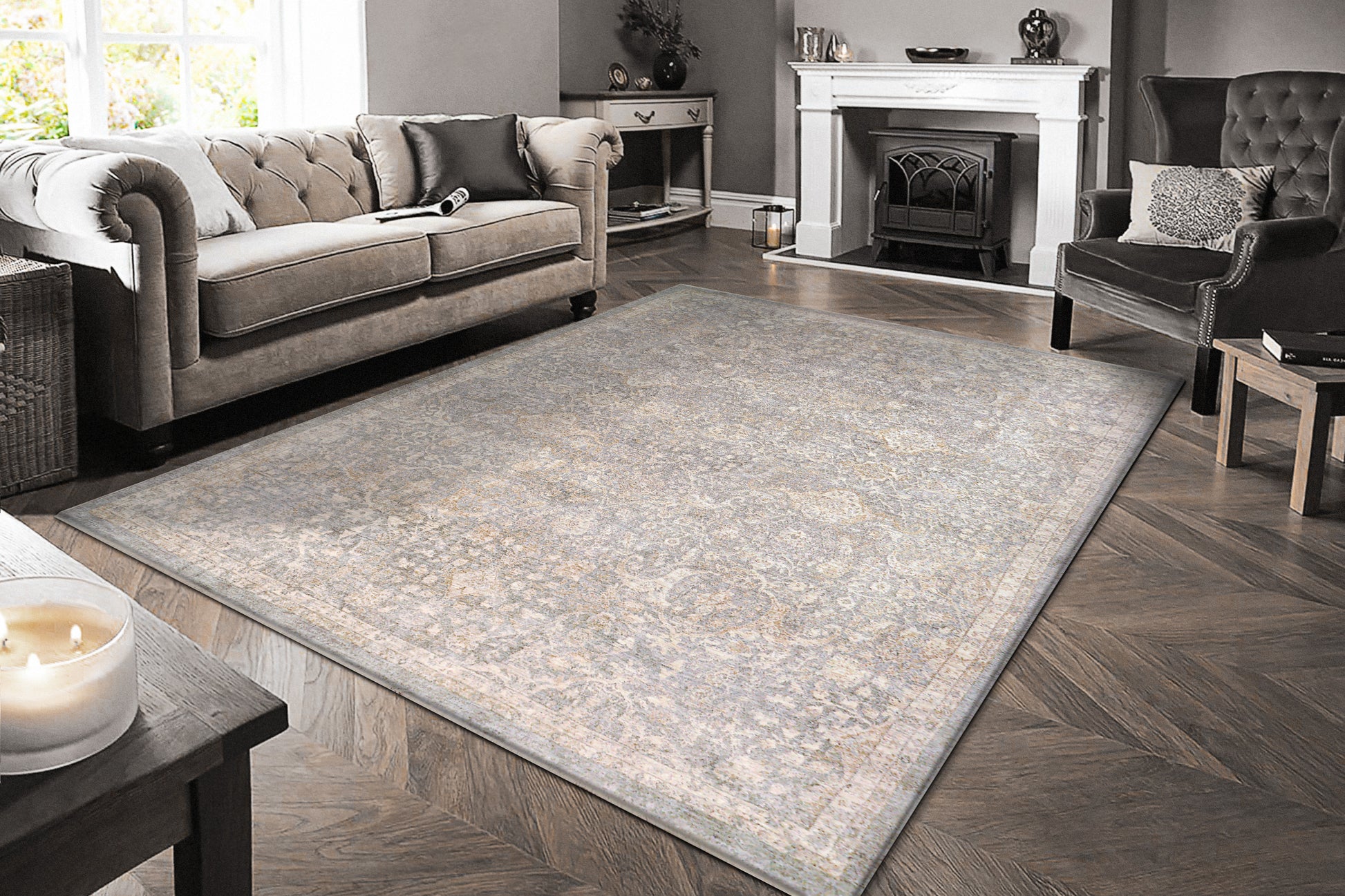 Octo Traditional Grey/Beige Oriental High-Low Rug
