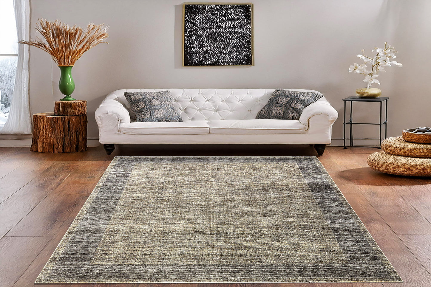 Olivia Modern Beige/Brown Bordered Medium Pile Rug