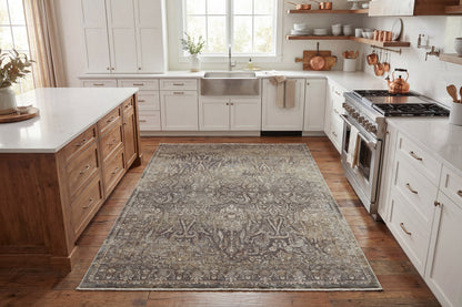 Pandora Transitional Brown/Beige/White Damask Low Pile Rug