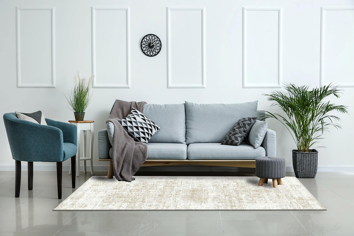 Penta Transitional Cream/Beige Medallion Medium Pile Rug