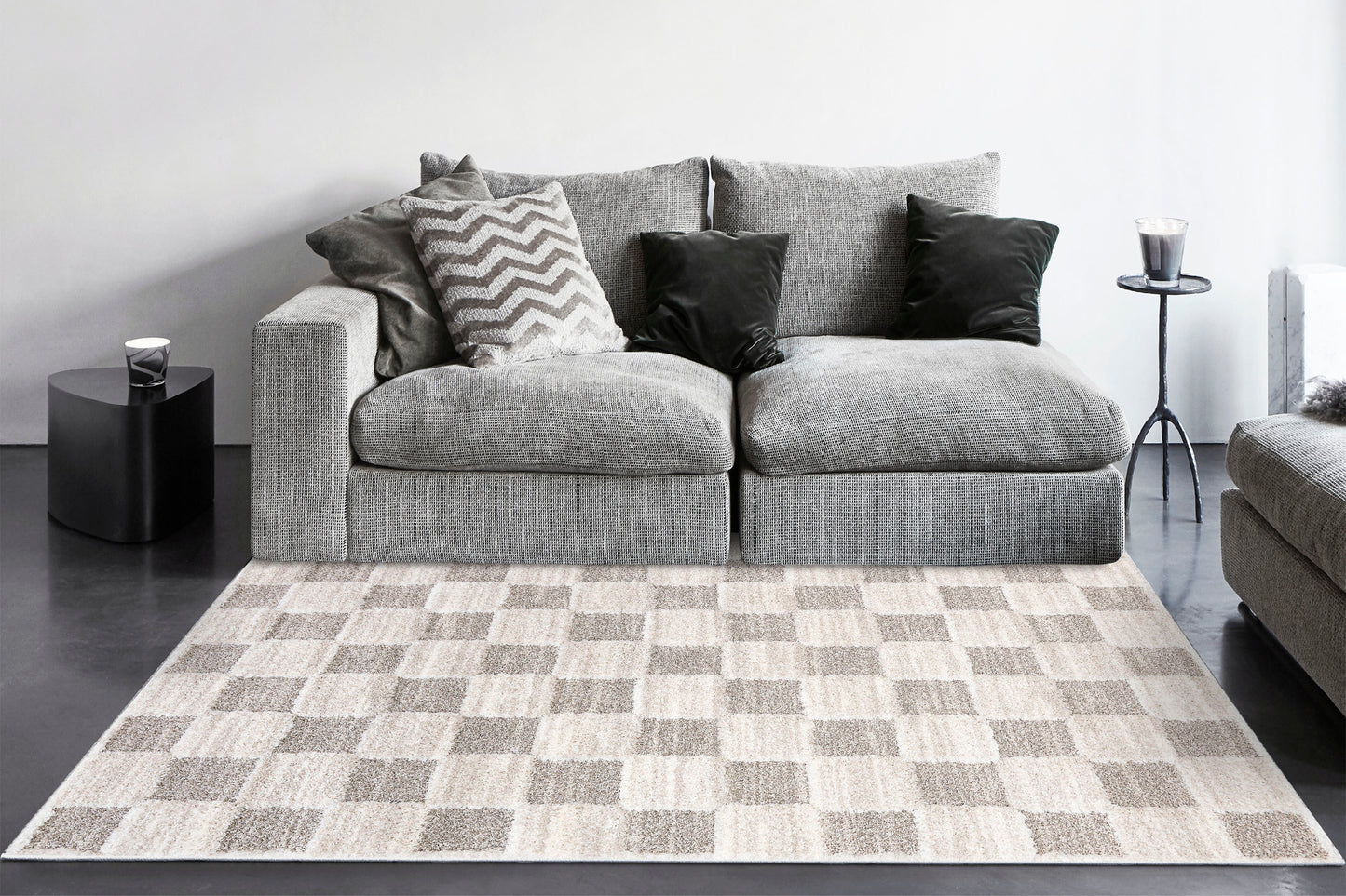 Pike Modern Ivory/Grey Geometric Shag Rug