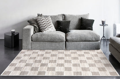 Pike Modern Ivory/Grey Geometric Shag Rug