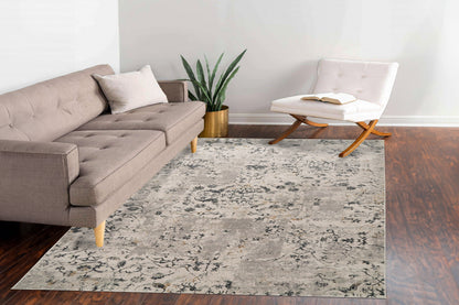Quartz Traditional Light Grey Distressed Medium Pile Rug