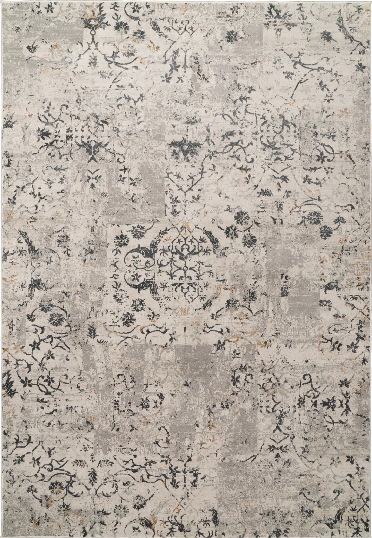 Quartz Traditional Light Grey Distressed Medium Pile Rug