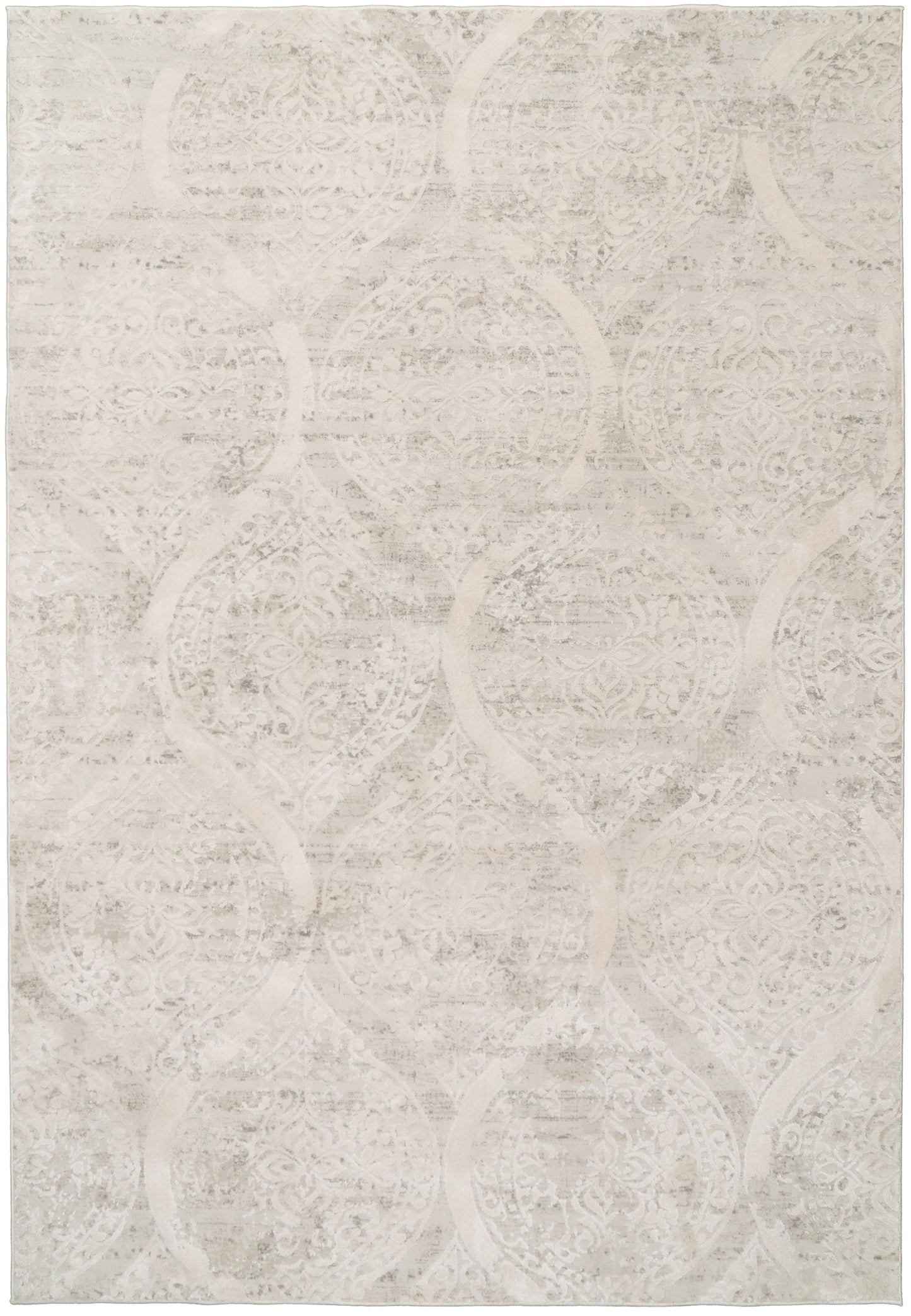 Quartz Traditional Ivory Distressed Medium Pile Rug