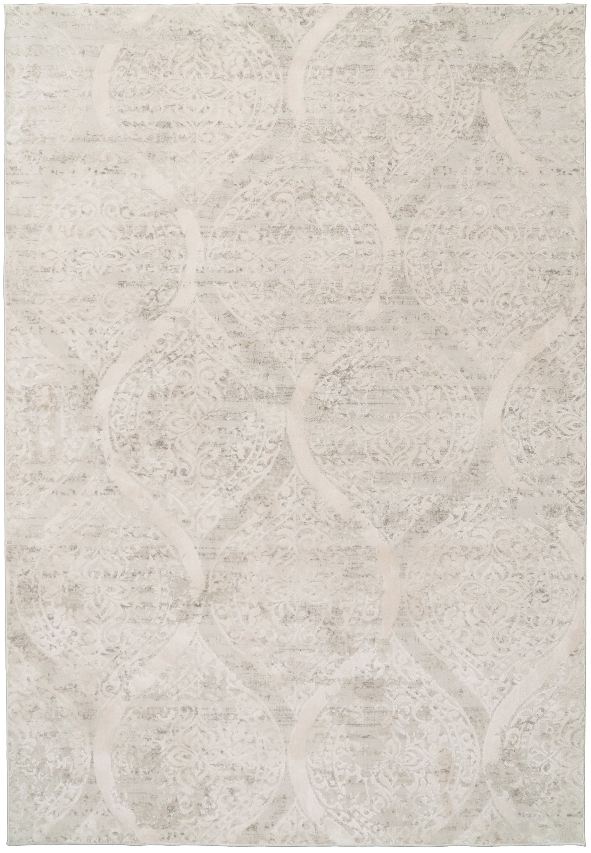 Quartz Traditional Ivory Distressed Medium Pile Rug