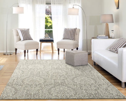 Quartz Traditional Light Grey Distressed Medium Pile Rug