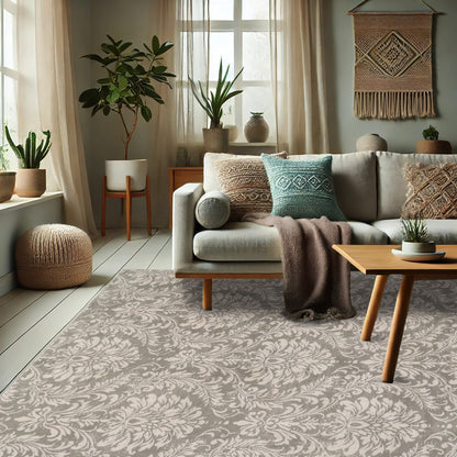 Quartz Traditional Light Grey Distressed Medium Pile Rug