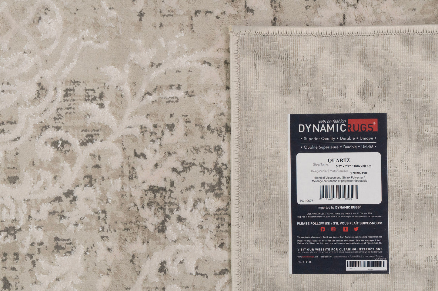 Quartz Traditional Ivory/Beige Distressed Medium Pile Rug