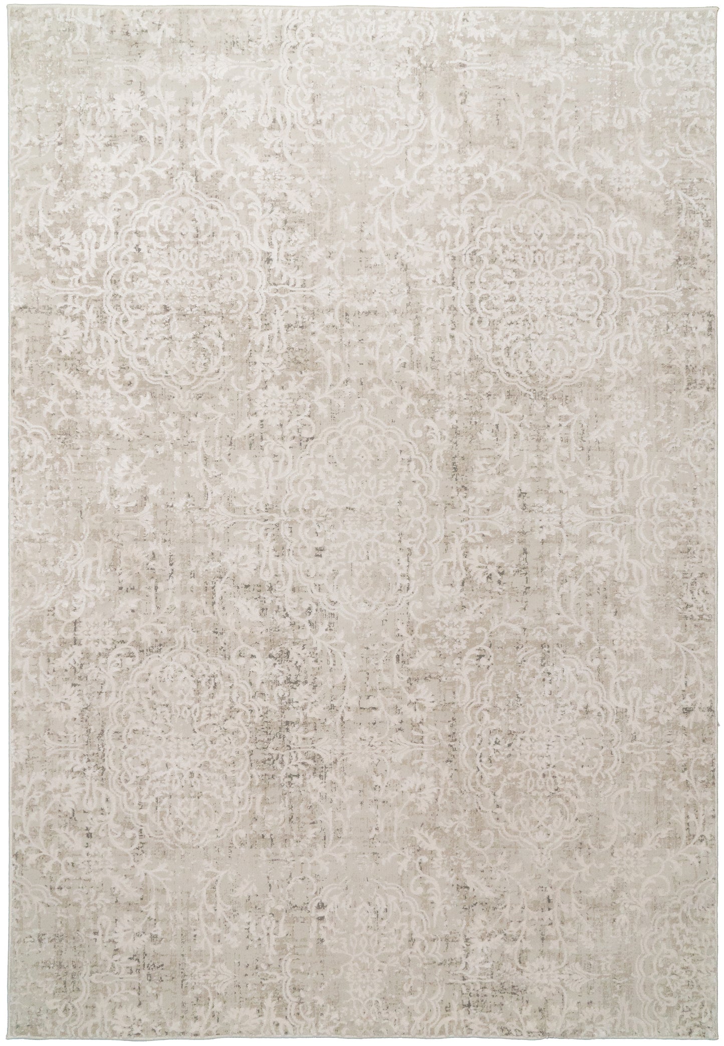Quartz Traditional Ivory/Beige Distressed Medium Pile Rug