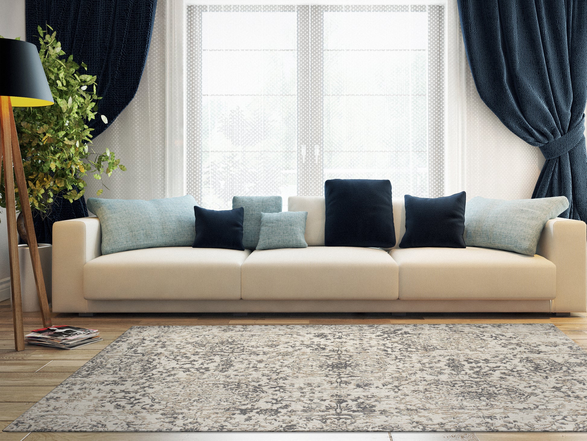 Quartz Traditional Beige Distressed Medium Pile Rug