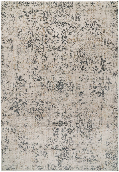 Quartz Traditional Beige Distressed Medium Pile Rug