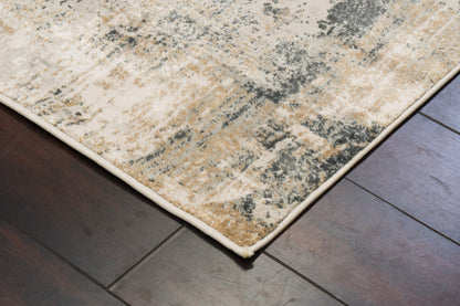 Quartz Traditional Beige/Grey Distressed Medium Pile Rug