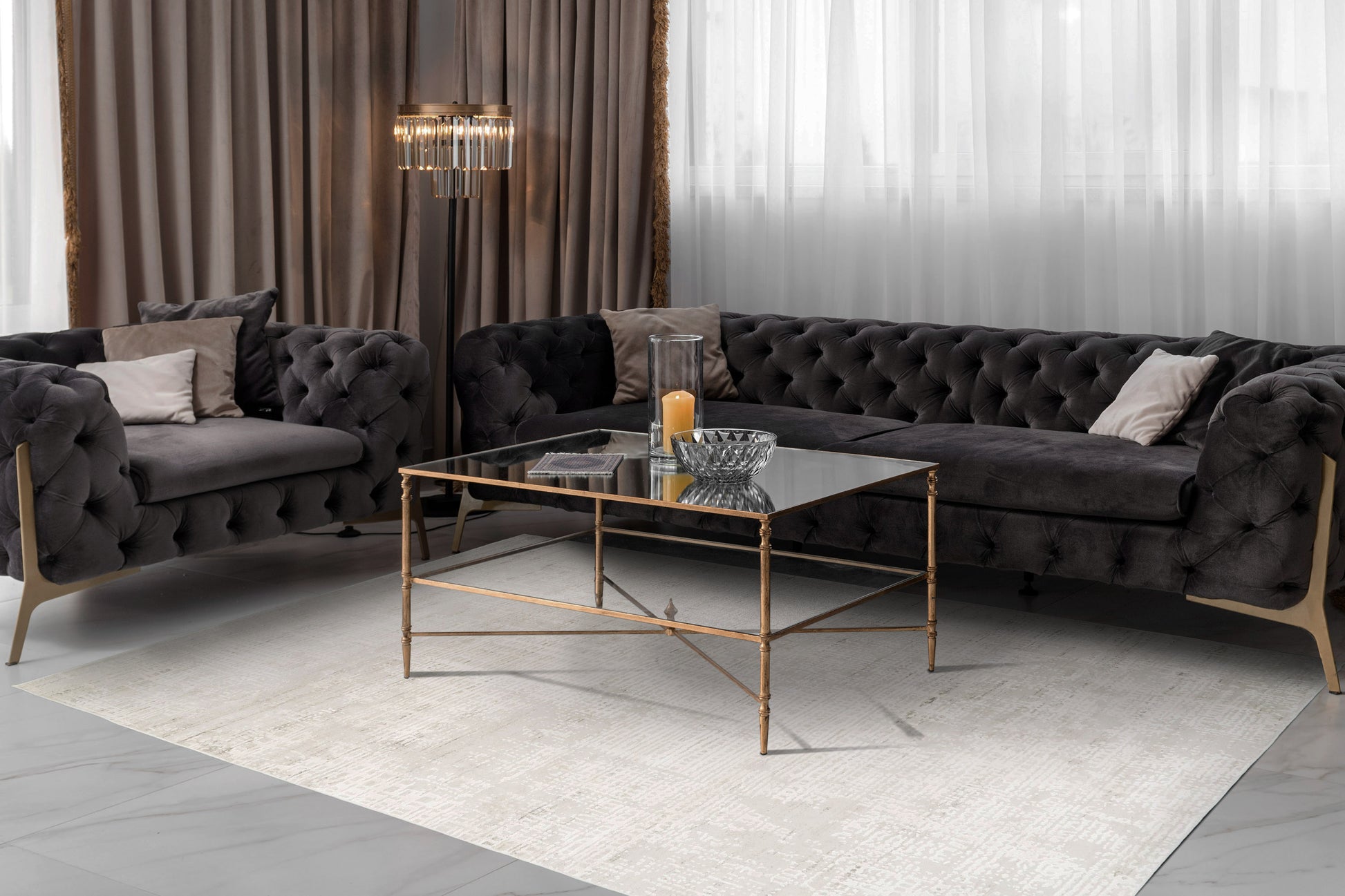 Quartz Traditional Beige Distressed Medium Pile Rug