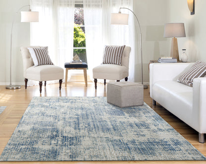 Quartz Traditional Blue Distressed Medium Pile Rug